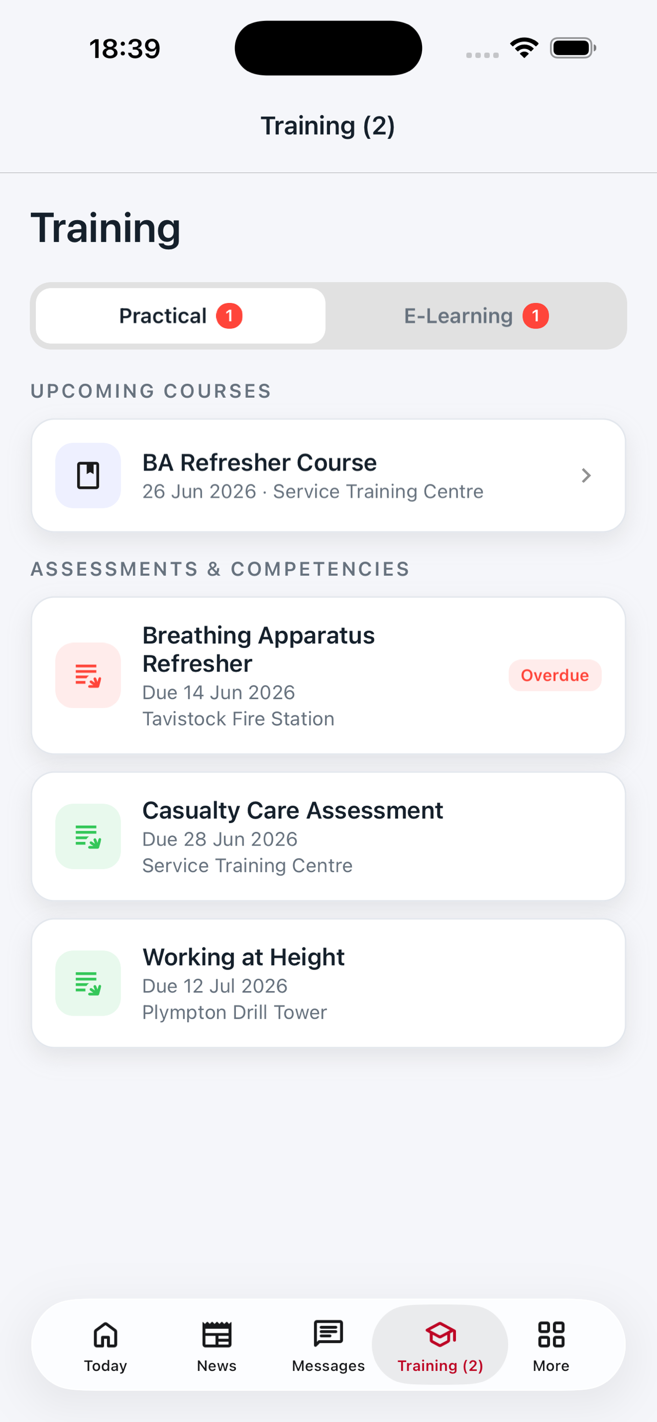 Training records and upcoming courses